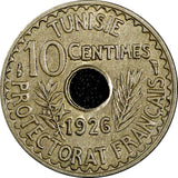 Tunisia Muhammad VI AH 1345   1926 A 10 Centimes ch.XF Toned KM# 254 (21 774)