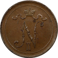 Finland Nicholas II Copper 1915 10 Pennia Mintage-420,000  KM# 14 (9334)