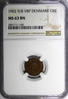 Denmark Christian IX 1902 9/8 VBP 1 Ore NGC MS63 BN Overdate KM# 792.2 (100)