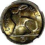 Ireland Republic Copper-Nickel 1966 3 Pence NGC MS64 KM# 12a