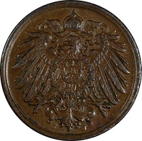 Germany - Empire Wilhelm II Copper 1900 J  1 Pfennig Hamburg Mint KM# 10 (190)