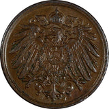 Germany - Empire Wilhelm II Copper 1900 J  1 Pfennig Hamburg Mint KM# 10 (190)