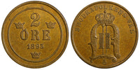 Sweden Oscar II Bronze 1893 2 Öre large letters GEM BU COIN KM# 746 (21 943)