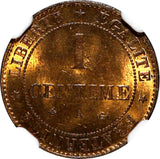 France Bronze 1879 A 1 Centime Paris Mint NGC MS66 RB TOP GRADED KM# 826.1 (042)