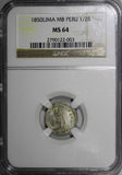 Peru Silver 1850 LIMA MB 1/2 Real NGC MS64 KM# 144.7