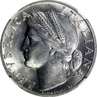 Italy Aluminum 1948 R 1 Lira NGC MS64 ONLY 1 COIN GRADED HIGHEST KM# 87 (36)