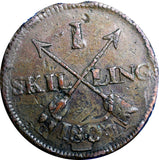 SWEDEN 1805  1 SKILLING OVERSTRUCK ON 2 ORE S.M. 1767 / FULL DATE  KM#566(2375A)