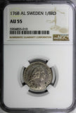 Sweden Adolf Frederick Silver 1768 AL 1/8 Riksdaler NGC AU55 TOP GRADED KM# 487