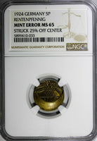 Germany-Weimar 1924 5 Rentenpfennig NGC MINT ERROR MS65 SCARCE KM# 32 (033)