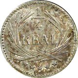 Guatemala Silver 1896  1/4 Real Radiant sun 3 volcanoes Toned KM# 162 (22 685)