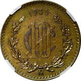 Mexico Bronze 1935 10 Centavos NGC AU DETAILS TONING 30.5mm KM# 430