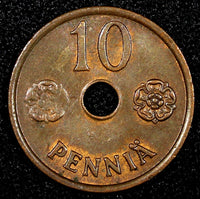 FINLAND Copper 1942 10 Pennia UNC Condition WWII KM# 33.1 RANDOM PICK ( 1 Coin)