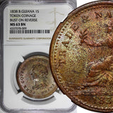 British Guiana 1838 1 Stiver Pattern NGC MS63 BN RAINBOW TONED SCARCE KM#Tn3 (9)