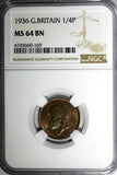 Great Britain George V (1910-1936) 1936 Farthing NGC MS64 BN LAST DATE  KM# 825