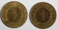 Denmark Christian IX LOT OF 2 COINS 1867,1872 1 Skilling Rigsmont KM# 774 (726)