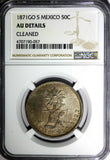 Mexico SECOND REPUB. 1871 GO S 50 Centavos MINT-148,000 NGC AU DET.RARE KM#407.4