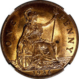 GREAT BRITAIN George V Bronze 1936 1 Penny NGC MS63 BN NICE TONING KM# 838