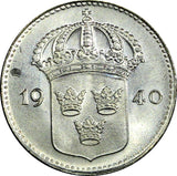 Sweden Gustaf V (1907-1950) Silver 1940 G 10 Öre GEM BU KM# 780 (22 074)
