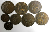 Great Britain LOT OF 8 COINS 1902-1908 1 Penny,1/2 Penny,6 Pence