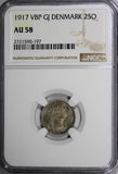 DENMARK Christian X SILVER 1917 25 Øre NGC AU58 WWI Issue SCARCE DATE KM815.1(7)
