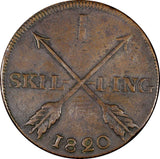 Sweden Carl XIV Johan Copper 1820 1 Skilling Oblique KEY DATE SCARCE KM# 597(69)