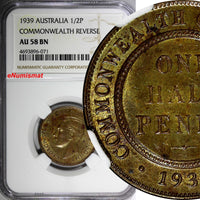 Australia George VI Silver 1939 1/2 Penny NGC AU58 BN COMMONWEALTH KM# 35 (071)