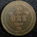 Sweden Oscar II Copper 1879 2 Ore  KM# 746   (23 141)