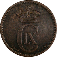 Denmark Christian IX Bronze 1898 5 Ore 27mm Key Date SCARCE aVF KM# 794.2  (672)