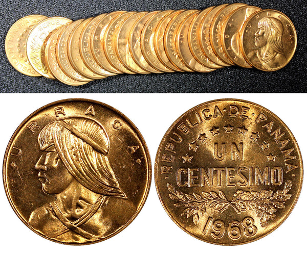 Panama Bronze 1968 1 Centesimo UNC/BU RED KM# 22 RANDOM PICK (1 Coin) (22 178)