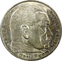 Germany - Third Reich Silver 1939 A 2 Reichs Mark Hindenburg KM# 93 (22 333)