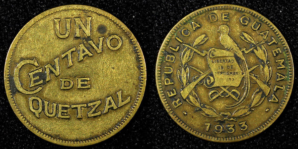 GUATEMALA Brass 1933 1 Centavo Royal British Mint  KM# 249 (22 827)