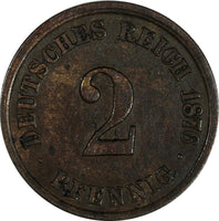Germany - Empire Wilhelm I Copper 1876 J 2 Pfennig Better Date Hamburg KM# 2 (3)