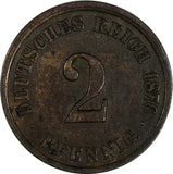 Germany - Empire Wilhelm I Copper 1876 J 2 Pfennig Better Date Hamburg KM# 2 (3)