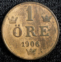 SWEDEN Oscar II Bronze 1906 Öre KM# 768 (22 977)