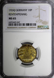 Germany 1924 J 10 Reichspfennig NGC MS65 ONLY 1 GRADED HIGHEST KM# 40 (047)