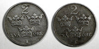 Sweden Gustaf V Iron LOT OF 2 COINS 1917,1918 2 Öre World War I issue KM#790(4)