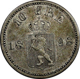 Norway Oscar II Silver 1898 10 Ore Norwegian Lion XF Condition  KM# 350 (11 375)