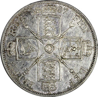 GREAT BRITAIN Victoria Silver 1887 Double Florin Mintage-483,000 Roman XF KM#763