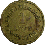 Germany  Munich - Lowenbraukeller Brass Beer Token 1 Liter 25mm (18 289)