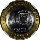 Dominican Republic Sánchez 2002 5 Pesos Magnetic NGC MS66 GEM BU KM# 89 (042)