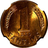 LATVIA Bronze 1939 1 Santims NGC MS64 RB Nice Red Toning BU KM# 10 (114)