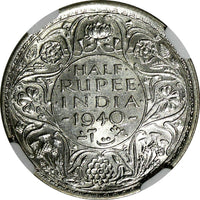 India-British George VI Silver 1940 (B) 1/2 Rupee Bombay NGC AU58 KM# 550a (064)