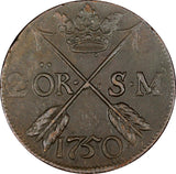 Sweden Frederick I 1750 2 Ore, S.M.Low Mintage-353,100 KM# 437(21 376)