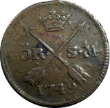 Sweden Frederick I Copper 1749 1 Ore, S.M.   KM# 416.1