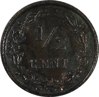 Netherlands William III Bronze 1886 1/2 Cent SCARCE DATE KM# 109.1 (20 462)