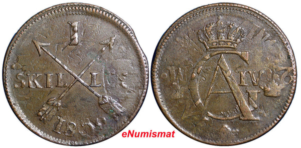 SWEDEN COPPER 1802  1 SKILLING OVERSTRUCK ON 2 ORE S.M. 1743-1768  KM#566 (2435)