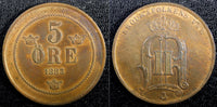 SWEDEN Oscar II 1883 5 Öre small letters Mintage- 578,000 KM# 736 (22 974)