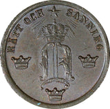 SWEDEN Oscar I Bronze 1858/7 1/2 Öre Overdate Last Year Type UNC KM# 686 (847)