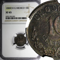 MEXICO Silver 1880 CH G 10 Centavos NGC XF45 Chihuahua RARE TOP GRADE KM403.1(3)