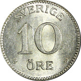 SWEDEN Gustaf V Silver 1918 W 10 Öre Light Toned UNC KM# 780 (22 137)